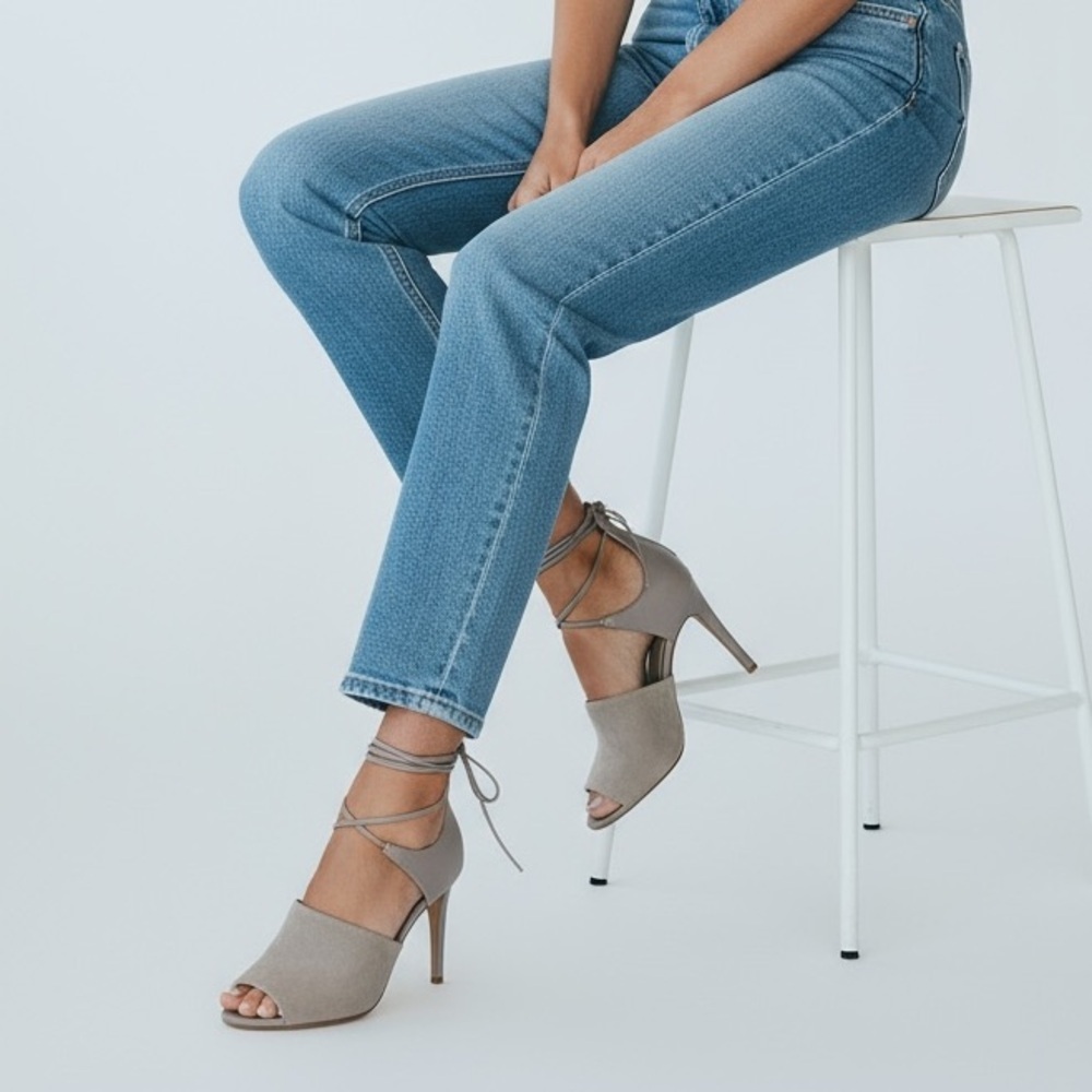 {MARC FISHER} - BEIGE FAUX SUEDE LACE UP HEELS - SIZE 9 - S5
